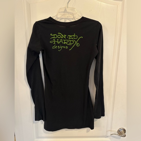 ED HARDY vintage Black SKULL ROSE Long Sleeve T-Shirt Tunic size medium - Picture 5 of 5